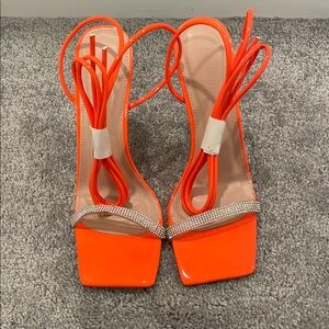 Wild Diva Orange Heeled Sandals with Ankle Tie